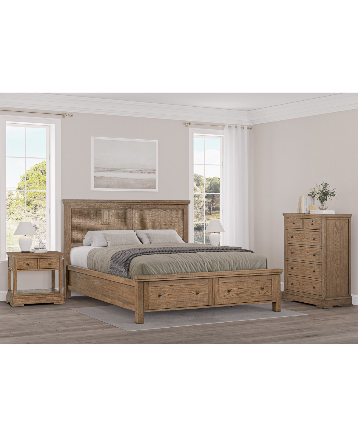 Macy's Alverton 3 Pc. Queen Cane Storage Set (bed, Chest & 1-drawer Nightstand), Created For . In Transparent