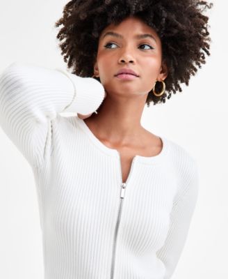 Women's Zip-Front Ribbed-Knit Sweater, Macy's Exclusive