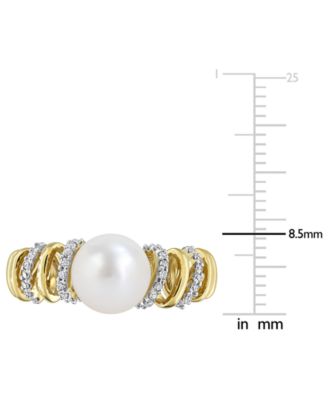 Cultured Freshwater Pearl (8-8.5mm) & Diamond (1/6 ct. t.w.) Ring in 10k Yellow Gold