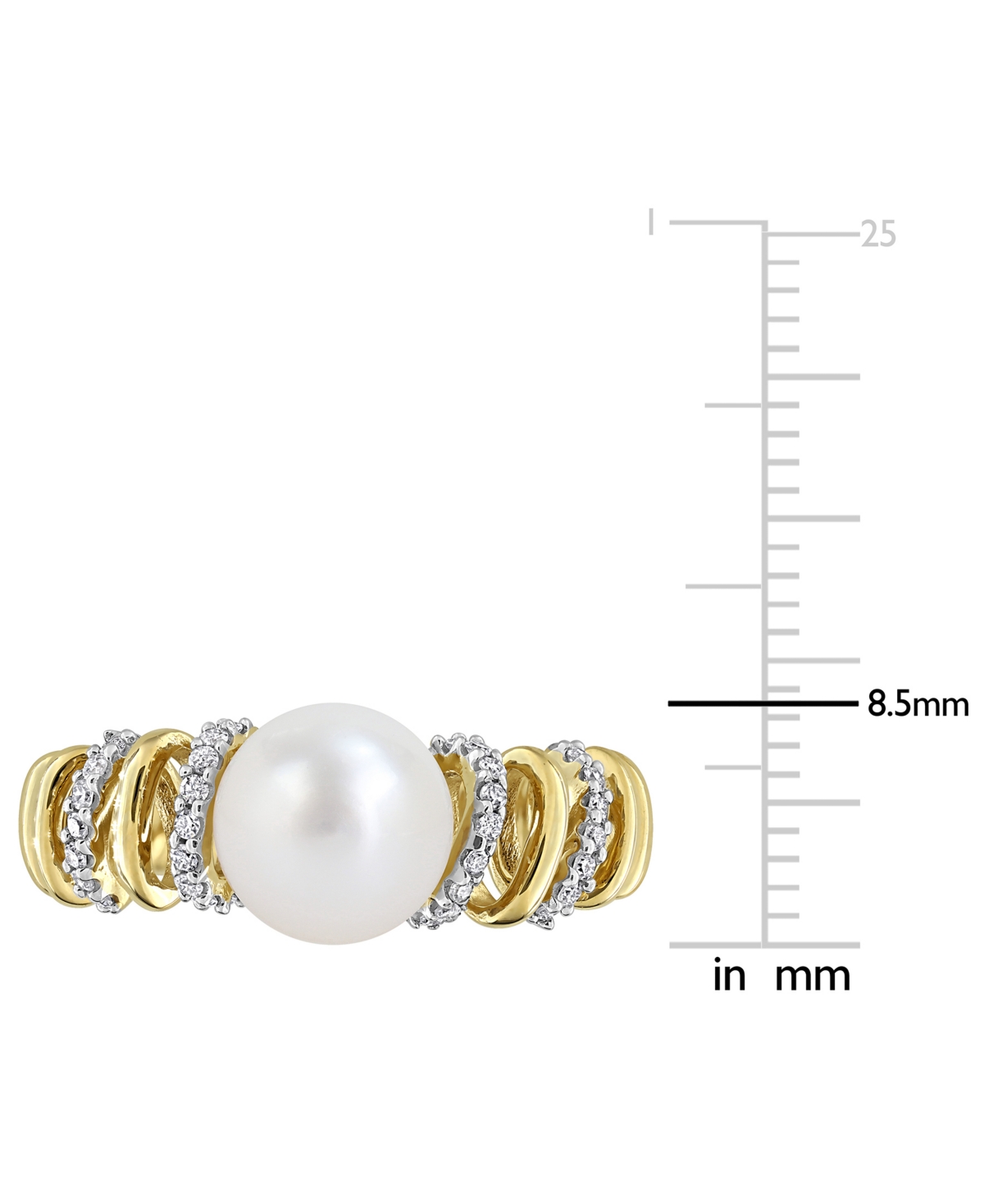 Macy's Cultured Freshwater Pearl (8-8.5mm) & Diamond (1/6 Ct. T.w.) Ring In 10k Yellow Gold In Gold