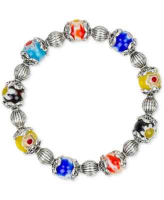 Beaded Silver-Tone Two-Strand Stretch Bracelet Set