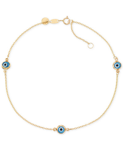 Beaded Evil Eye Anklet in 14k Gold - Bracelets - Jewelry & Watches - Macy's