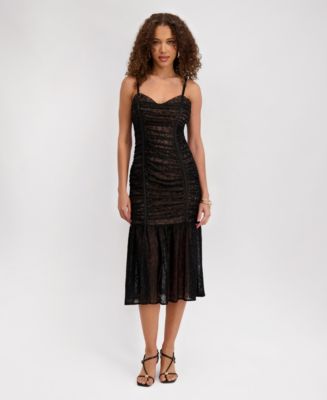 lace back prom dresses La Femme Open-Back V-Neck Long Lace Prom Dress Black / 00 main image 0