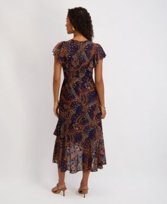 Women's Printed Burnout Chiffon A-Line Dress