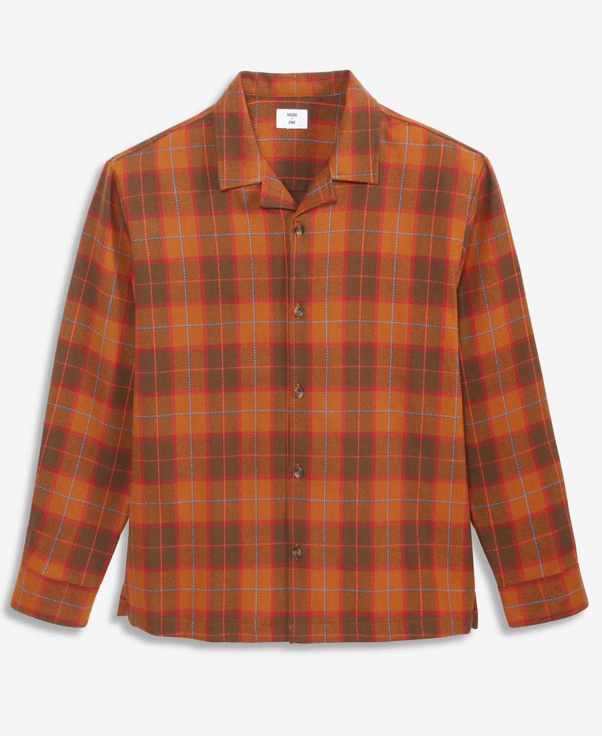 Mode Of One Men's Relaxed-fit Camp-collar Plaid Flannel Shirt, Macy's Exclusive In Orange