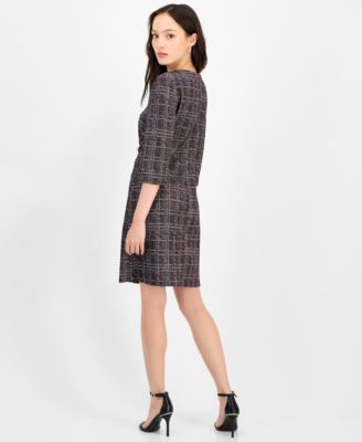Petite Printed Pont&eacute; 3/4-Sleeve Sheath Dress