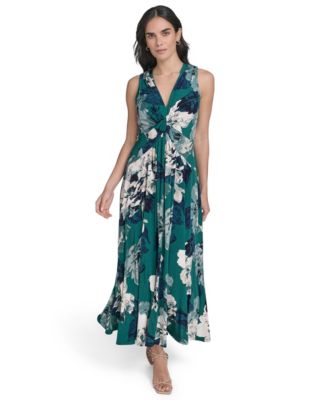 Calvin Klein Womens Sleeveless Jersey Fit Flare Midi Dress 0p 16 In Multi