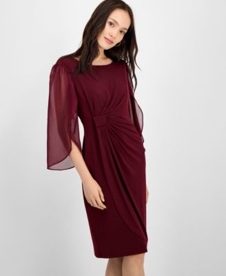 Petite Chiffon Cape-Sleeve Sheath Dress