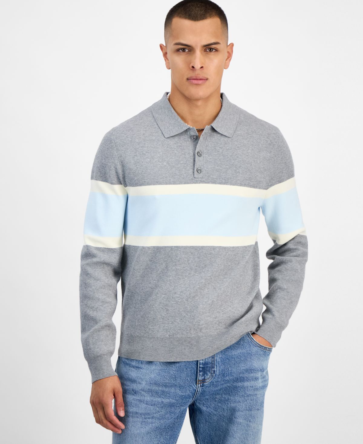 Мужской свитер поло в спортивную полоску, эксклюзивный для Macy's