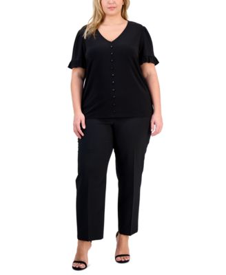 Plus Size Button-Front Flutter-Sleeve Top