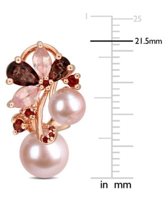 Colored Cultured Freshwater Pearl (6 & 8mm) & Multi-Gemstone (2-5/8 ct. t.w.) Cluster Omega Back Earrings in 18k Rose Gold Flash-Plated Sterling Silver