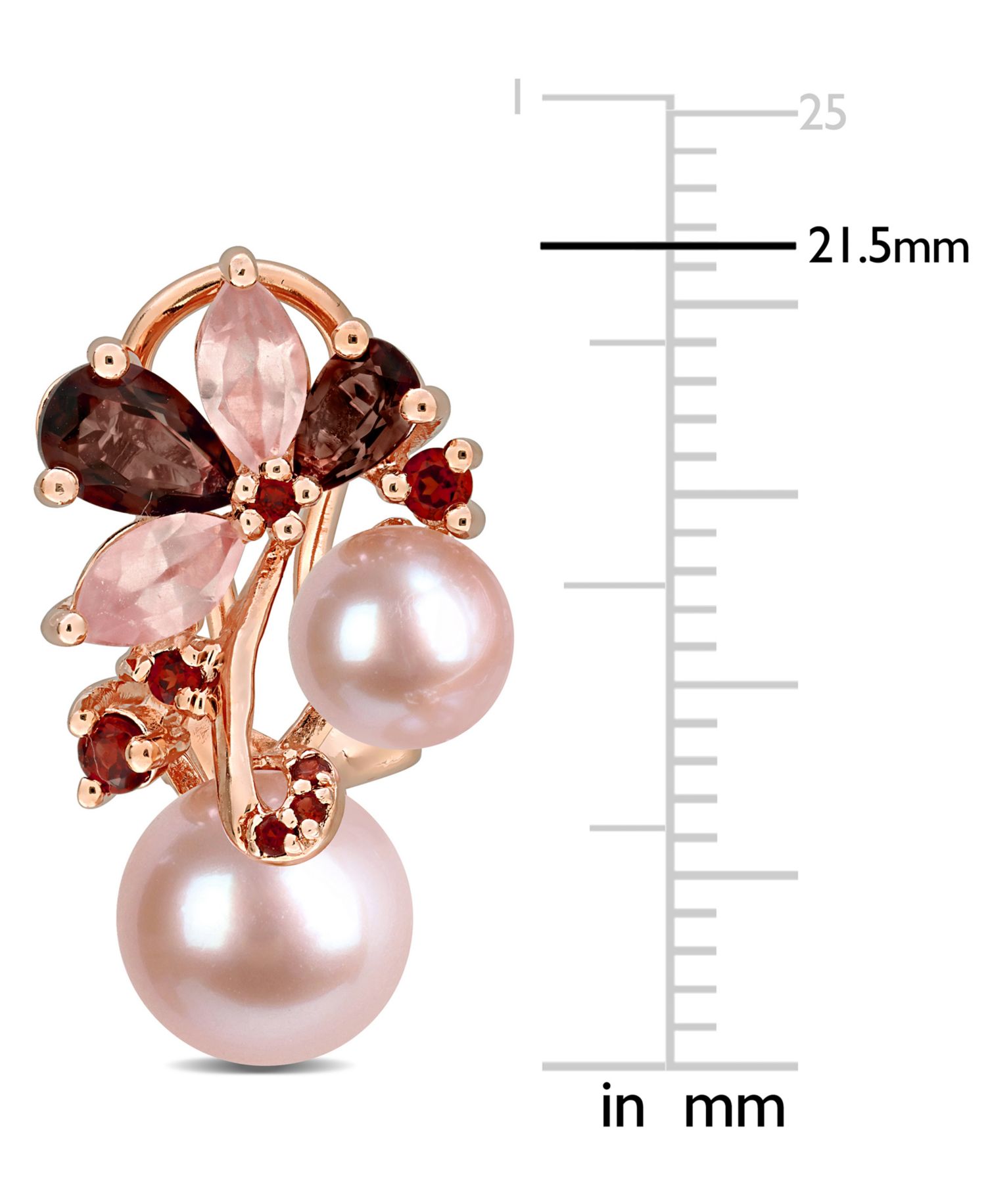 Colored Cultured Freshwater Pearl (6 & 8mm) & Multi-Gemstone (2-5/8 ct. t.w.) Cluster Earrings in 18k Rose Gold Flash-Plated Sterling Silver