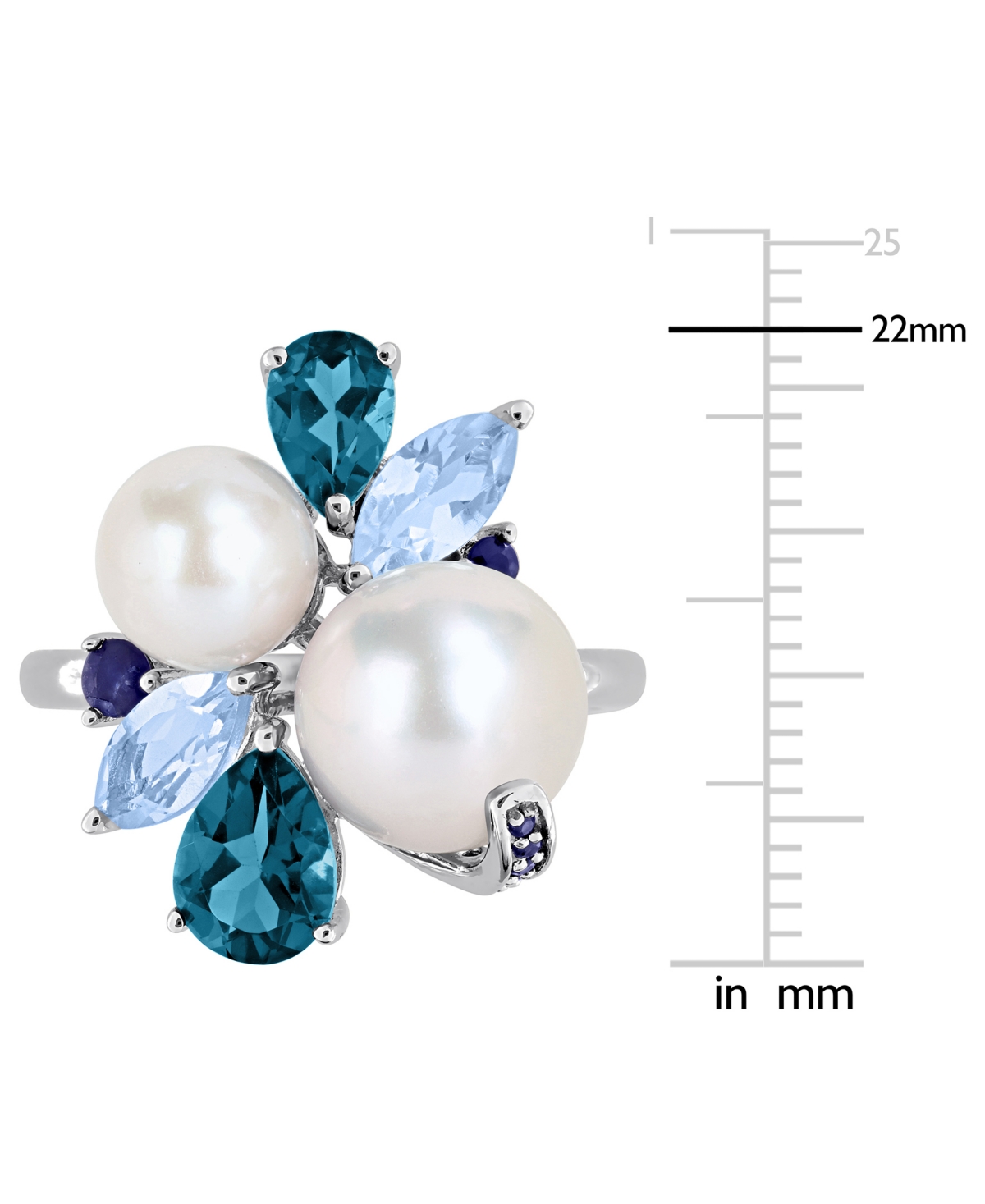 Macy's Cultured Freshwater Pearl (7-8.5mm), Blue Topaz (1/5 Ct. T.w.) & Sapphire (1/5 Ct. T.w.) Ring In Ste In Multi
