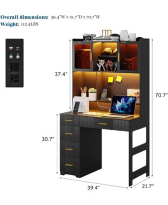 Office study computer desk with charging station and LED lights