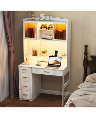 Office study computer desk with charging station and LED lights