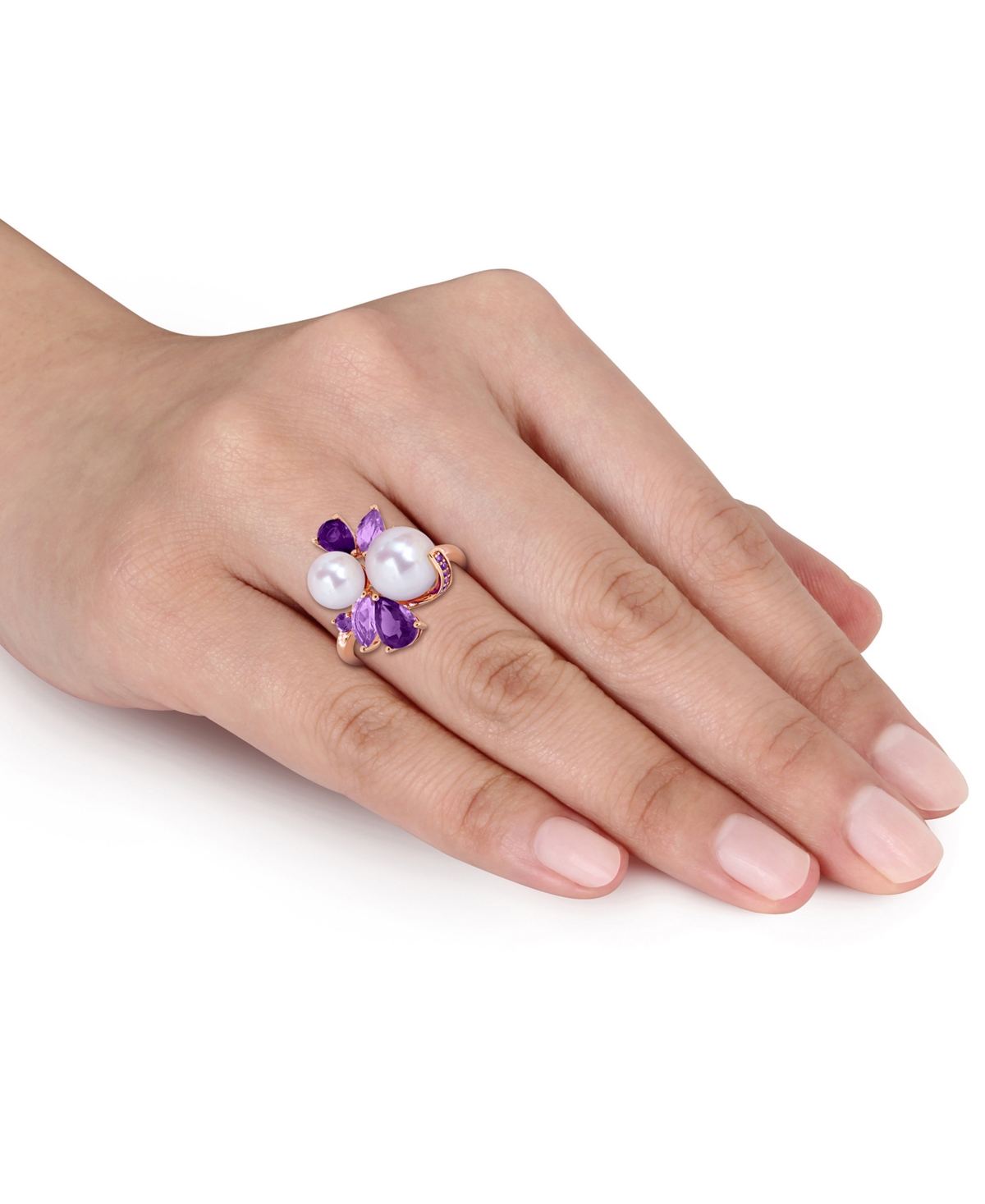 Macy's Cultured Freshwater Pearl (7-8.5mm), Amethyst (1-1/8 Ct. T.w.) & Rose De France (5/8 Ct. T.w.) Ring  In Purple