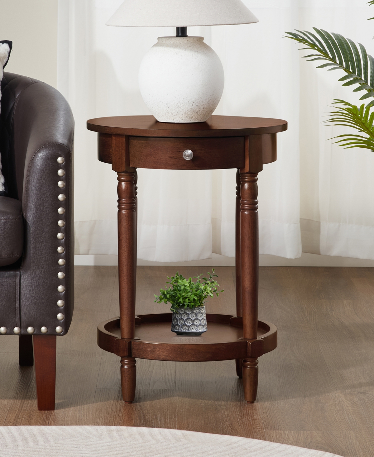 Convenience Concepts 18" Wood French Country Manor No Tools Round End Table In Brown
