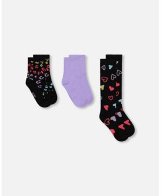 Girl 3-Pack Knit Socks Black and Multicolor - Toddler|Child