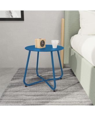 18" Galvanized Patio Steel Side Table,Powder-Coated, UV/Rust-Proof,W/ Adjustable Foot Pads