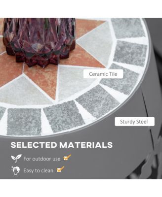 12" Round Patio Outdoor Footstool, Garden Mosaic Accent Side Table, Plant Stand