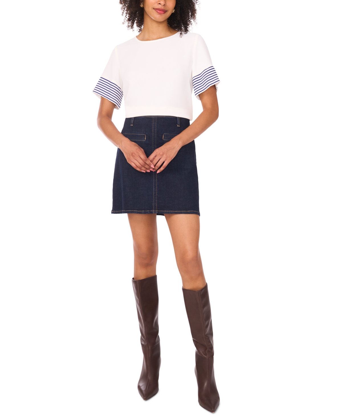 Vince Camuto Stripe Sleeve Top In White
