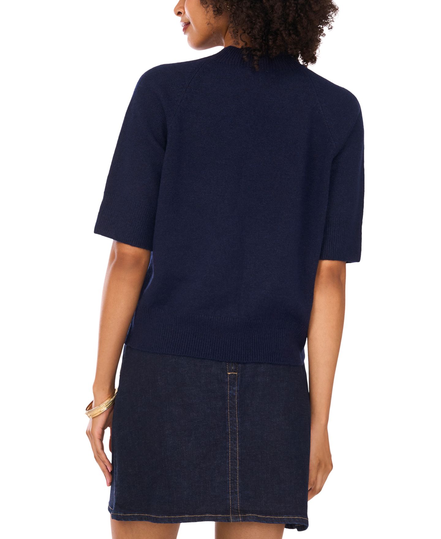 Женский свитер Vince Camuto Cozy Mock Neck Short-Sleeve, цвет: Тёмно-синий — фото 3