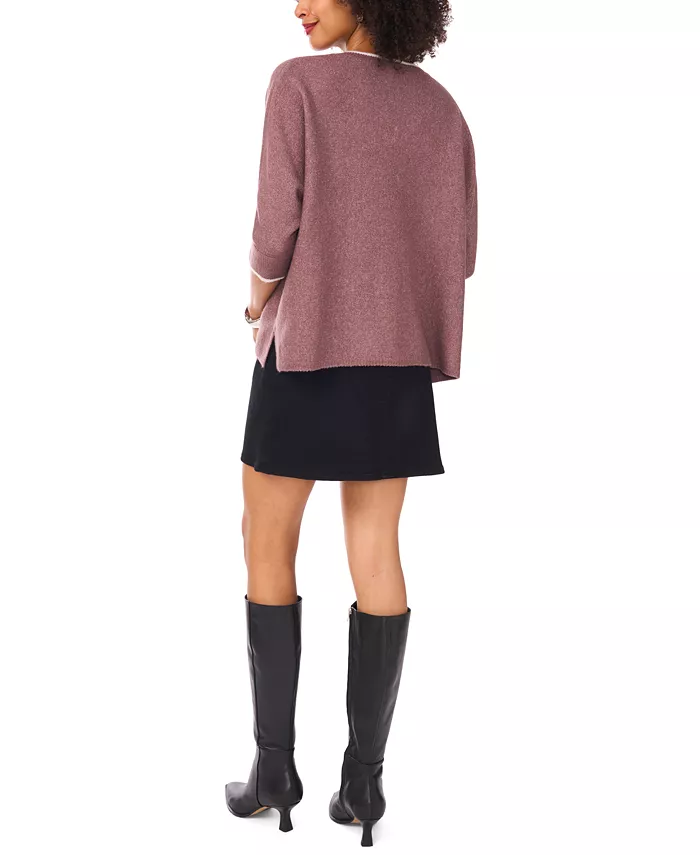 Women's Cozy V-Neck Tipped 3/4-Sleeve Sweater - thumbnail 7