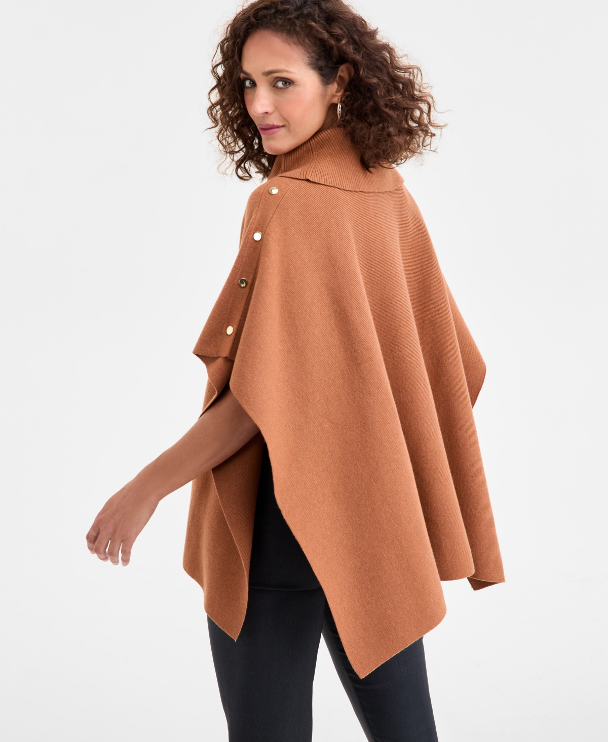 Jm Collection Women's Cowl-neck Button-detail Poncho, Macy's Exclusive In Brown