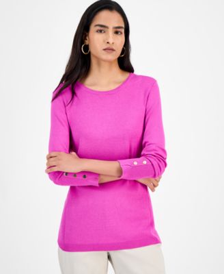 Women's Button-Sleeve Crewneck Sweater