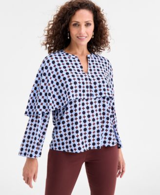 JM Collection - Women's Fran Printed Crepe Split-Neck Blouse