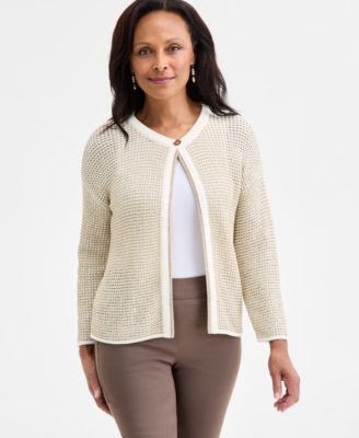 JM Collection - Women's Lurex Novelty One-Button Cardigan