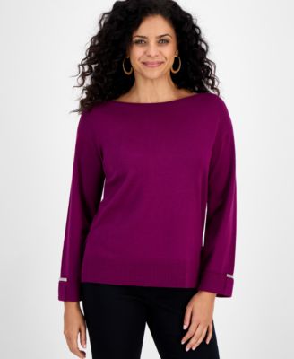 Women's Split-Hem Boat-Neck Sweater, Macy's Exclusive