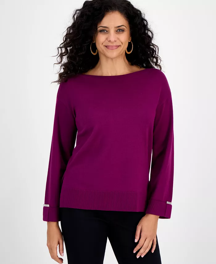 Women's Split-Hem Boat-Neck Sweater - thumbnail 5