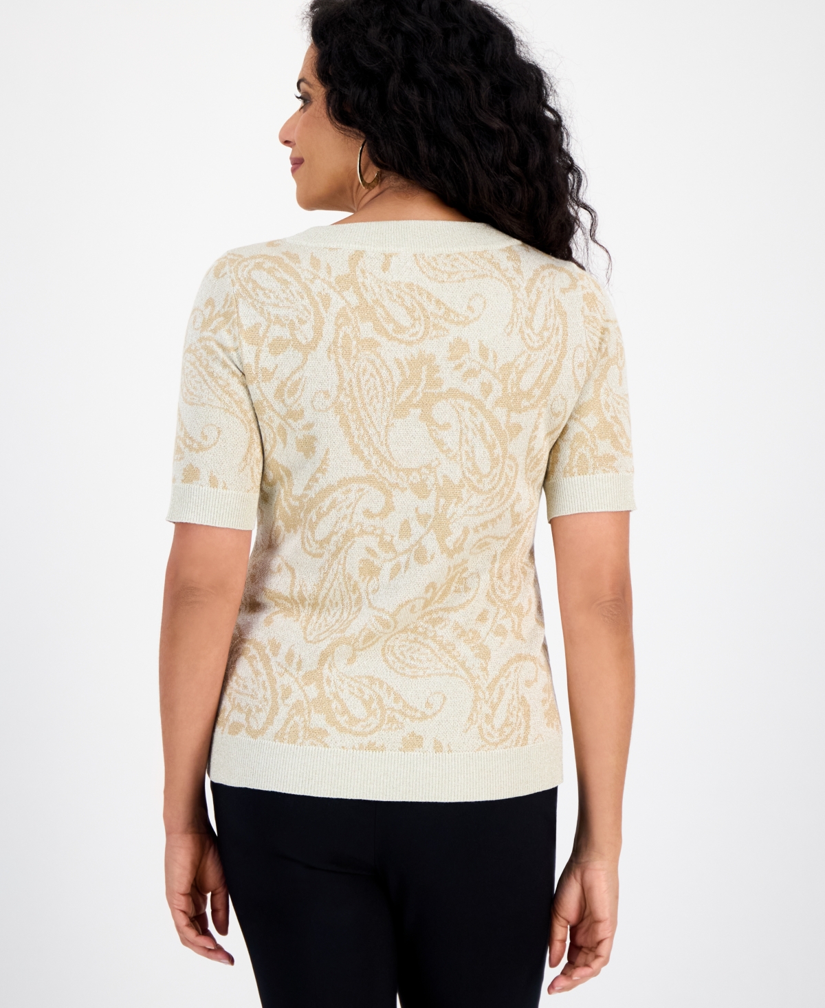 Jm Collection Women's Jacquard Crewneck Elbow-sleeve Sweater, Macy's Exclusive In White