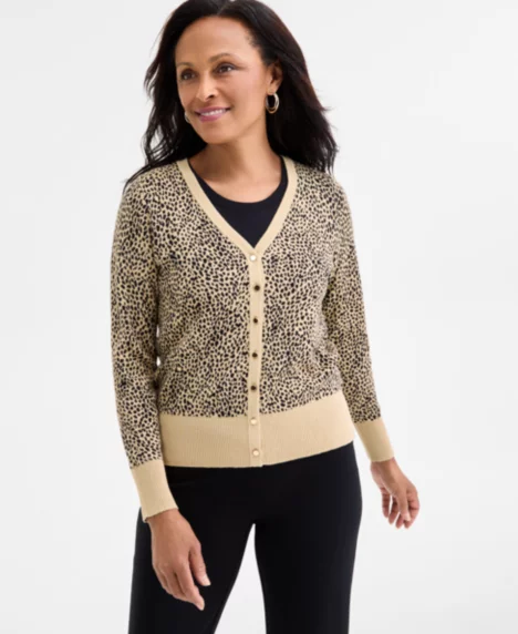 Petite Mara Speckle Novelty Button Long Sleeve Cardigan - Antelope Combo