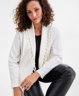 Women's Fringe Shawl-Collar Open-Front Cardigan, Macy's Exclusive