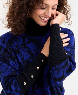 Women's Printed Turtleneck Poncho Sweater, Macy's Exclusive