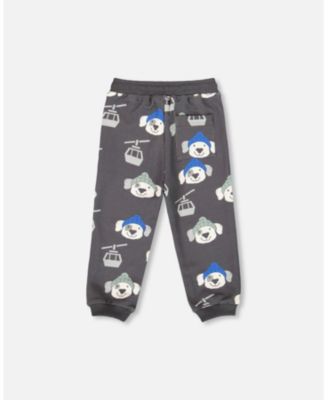 Little Boys Fleece Sweatpants Gray Dog Print - Toddler|Child