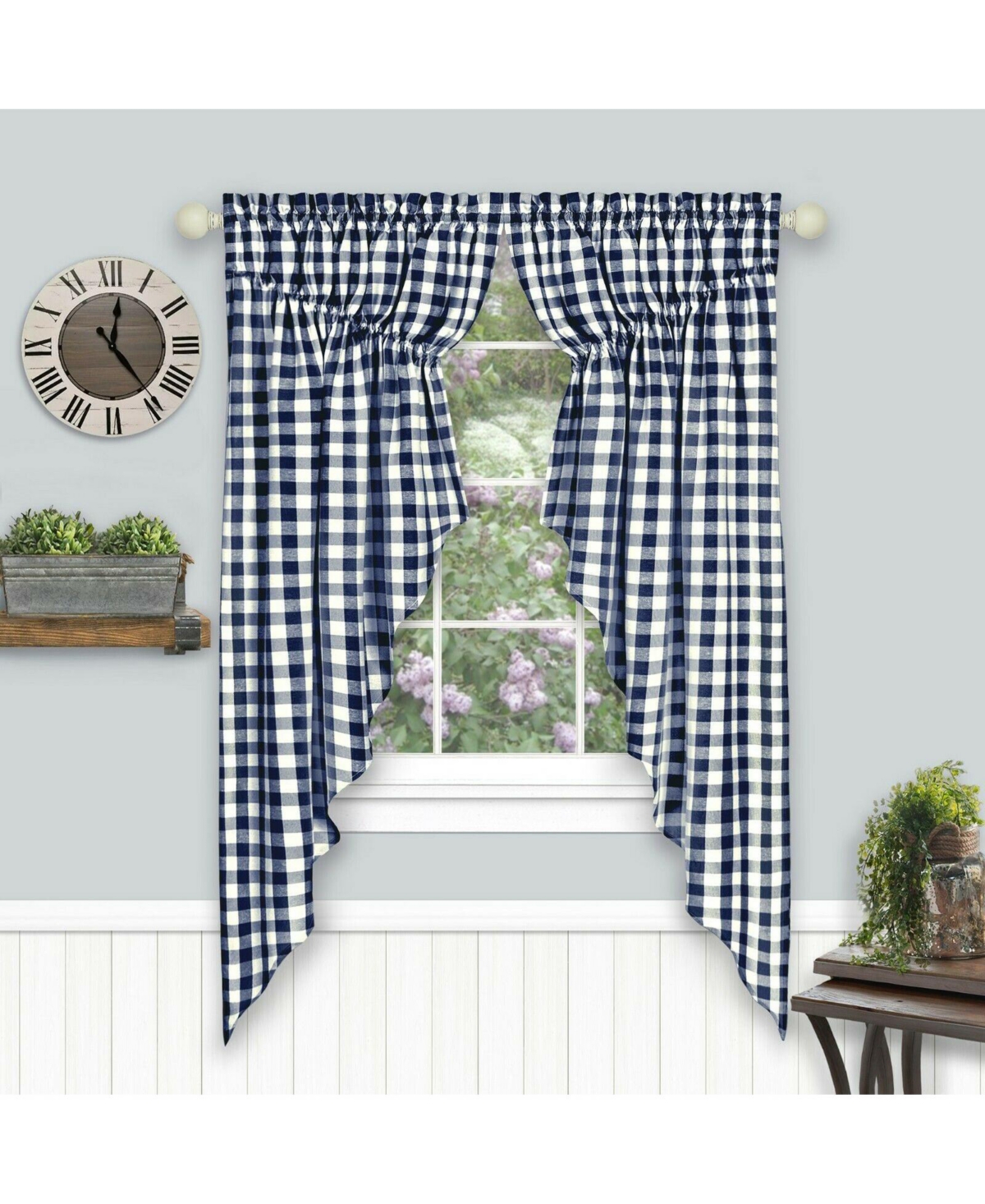 Farmhouse Plaid Gingham Check Swag Valance Curtain Panel Pair - 72 in. W x 63 in. L, Yellow - Green
