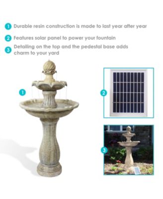 45" H Outdoor Arcade 2-Tier Solar Water Fountain with Battery Backup and LED Light