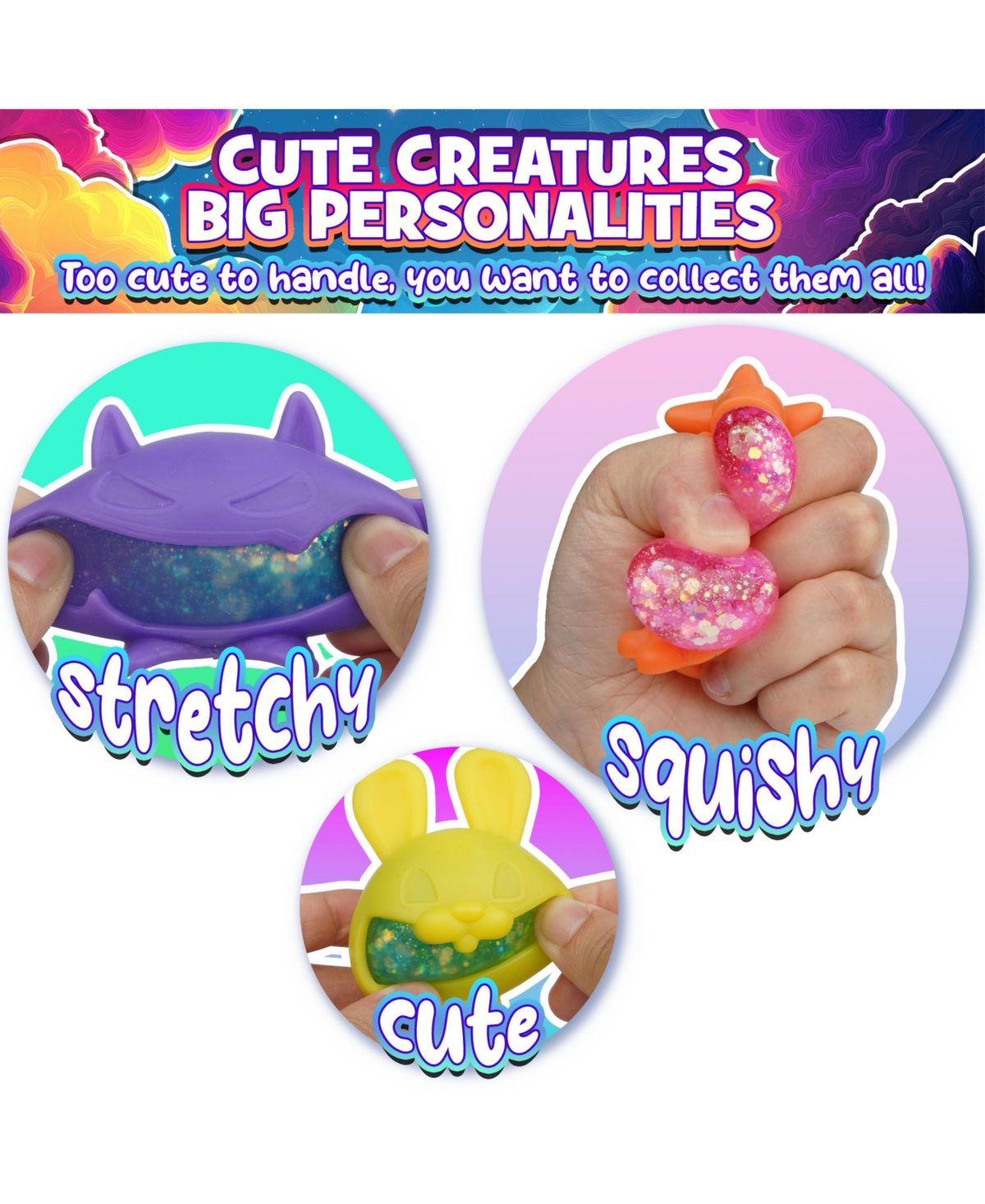 Power Your Fun Glitter Gobblers Blind Box Squishy Toys 6 Pack