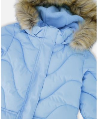 Girl Long Wavy Quilt Puffy Winter Coat Powder Blue - Toddler|Child