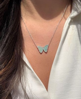 Butterfly Necklace with Amazonite in 14k Gold Plated Sterling Silver