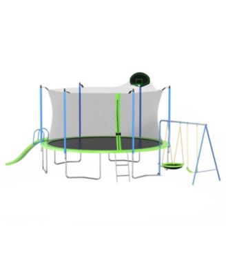 14FT Trampoline with Slide Swings Basketball Hoop & Net