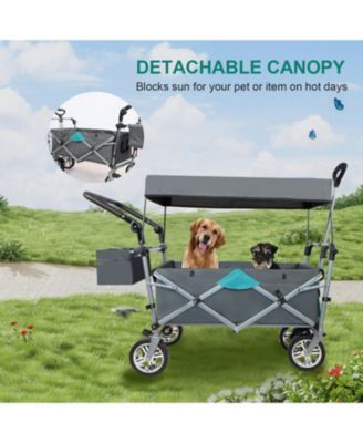 Push & Pull Utility Folding Wagon with Removable Canopy gray