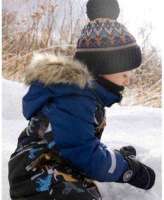 Boy Lined Knit Winter Hat with Pompom Taupe and Navy - Toddler|Child