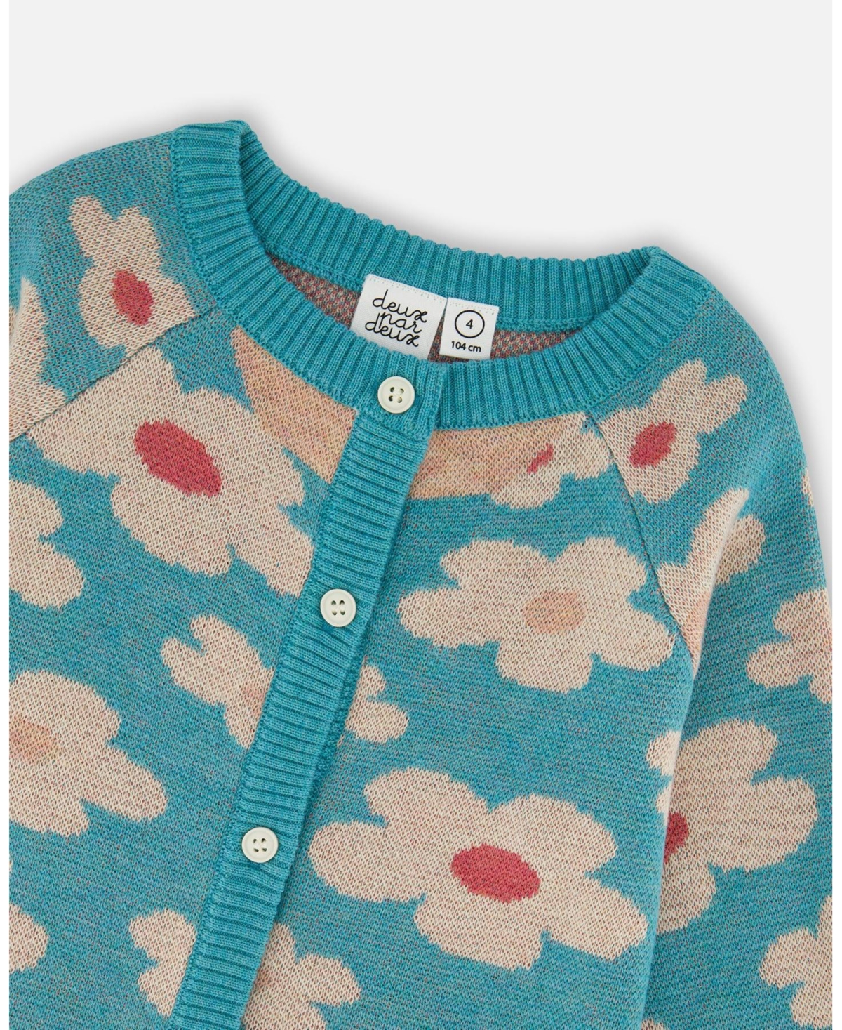 Deux par Girl Button Front Knitted Cardigan Turquoise Blue