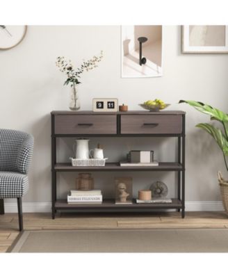 Console Table with Folding Fabric Drawers for Entryway