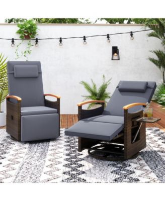 Set Of 2 Outdoor 360° Swivel Rattan Recliner Chair Patio Wicker Chaise Lounge Chair