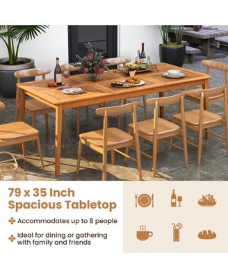 8-Person Outdoor Acacia Wood Dining Table w/ 1.96'' Umbrella Hole Rectangular